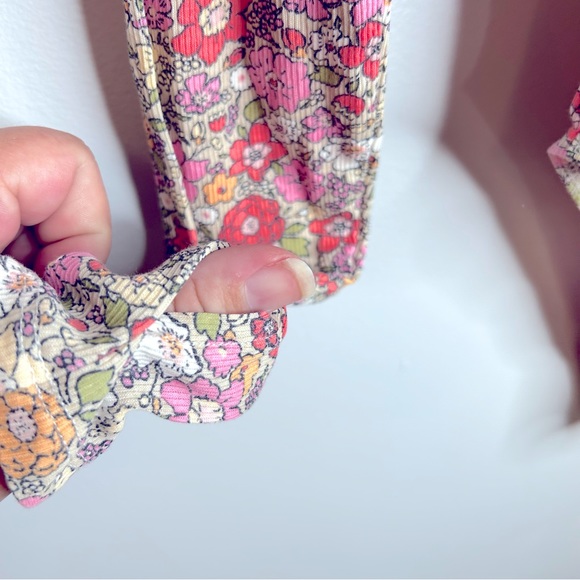 H&M Pink and Green Multi Turtleneck Floral Ribbed Bodysuit Size S - Picture 6 of 9